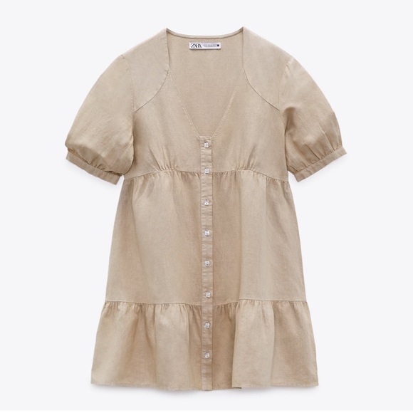 Zara Linen Blend Tiered Dress in Sand - Picture 2 of 7